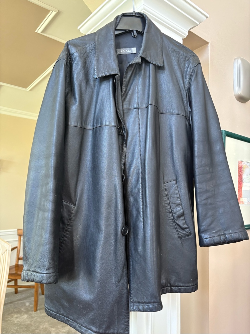 Canali Men's 3/4 length Black Leather Coat